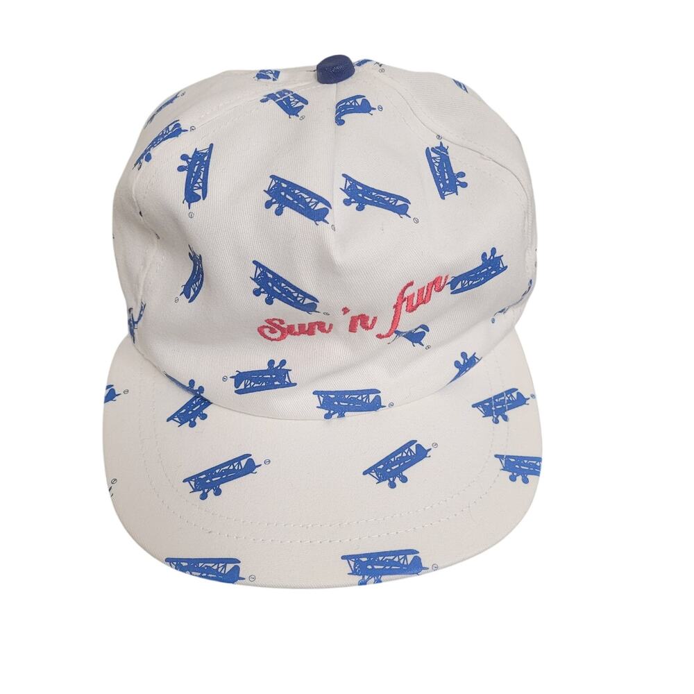 Sun n Fun White Airplane Print Snapback Hat Aviation Baseball Cap Vintage